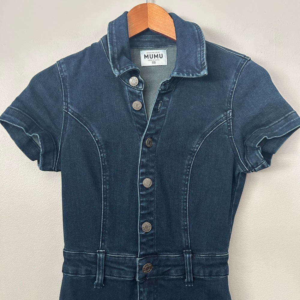Show Me Your Mumu Jumpsuit Womens XS Dark Blue Cropped Everhart Denim Thunder